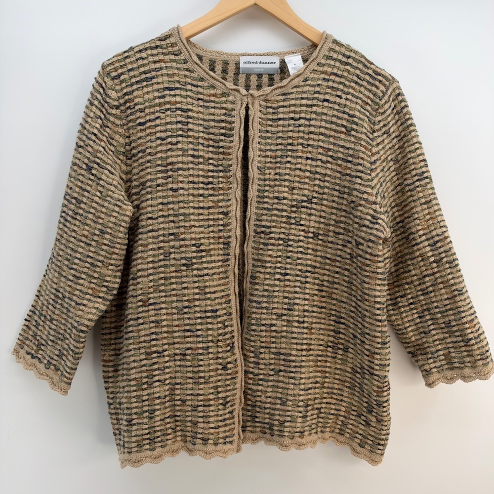 Alfred Dunner Petite Lg Metallic Multicolor Gold Brown Textured Knit Cardigan
